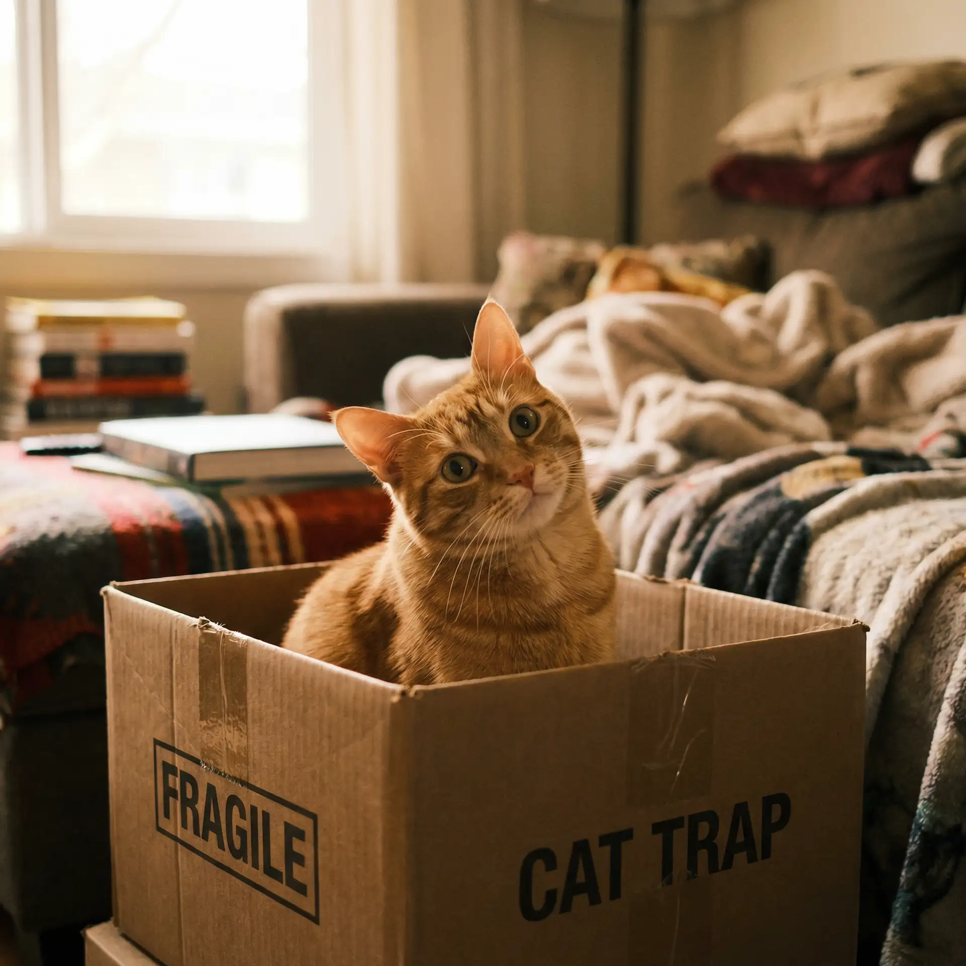 橘猫躲在纸箱里 - 半夜打扑克疼的视频